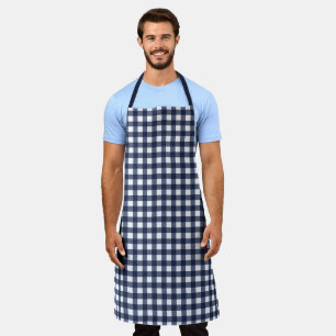 Navy Blue Classic Gingham Check Plaid Apron