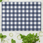 Navy Blue Classic Gingham Check Plaid Tea Towel<br><div class="desc">Modern summer trend,  picnic gingham plaid tartan pattern in navy blue and white colours.</div>