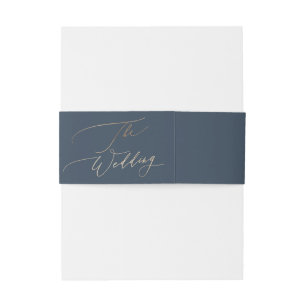 Navy Blue Classic Gold Calligraphy The Wedding Invitation Belly Band