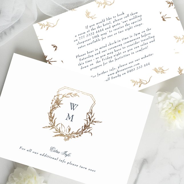 Navy Blue Classic Gold crest wedding details Enclosure Card (Creator Uploaded)