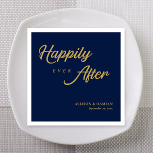 Navy Blue Classic Happily Ever After Wedding Napkin