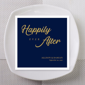 Navy Blue Classic Happily Ever After Wedding Napkin