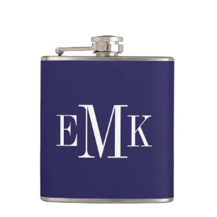 Navy Blue Classic Monogram Hip Flask