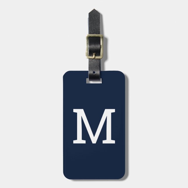 Navy Blue Classic Monogram Initial Luggage Tag (Front Vertical)