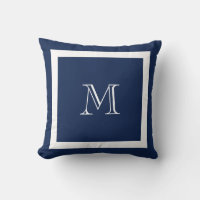 Navy Blue Classic Monogram Throw Pillow