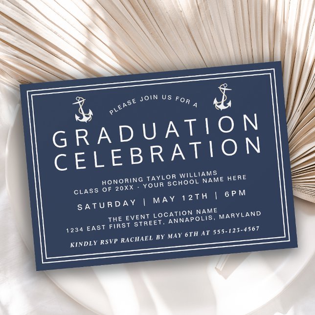 Navy Blue Classic Nautical Graduation Invitation (Creator Uploaded)