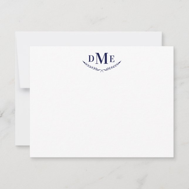 Navy Blue Classic Wheat 3 Initial Monogram Card (Front)