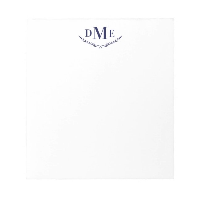Navy Blue Classic Wheat 3 Initial Monogram Notepad (Front)