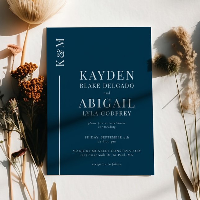 Navy Blue Clean Line Minimalist Wedding Invitation (Creator Uploaded)