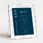 Navy Blue Clean Line Wedding Dinner Menu<br><div class="desc">Elegant wedding dinner menu list featuring simple clean line with the couple's initial on the side. The background is navy blue.</div>