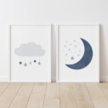 Navy Blue Cloud and Moon Boy Nursery Decor<br><div class="desc">Add a finishing touch to your little one's space with this set of 2 watercolor cloud and moon prints.</div>