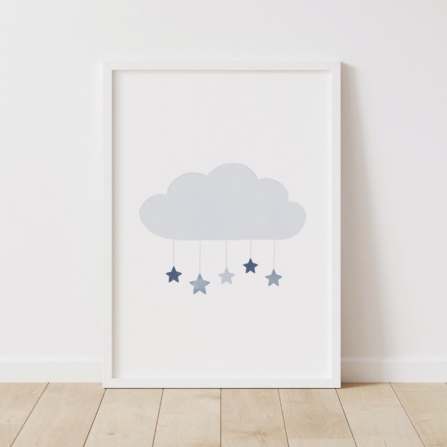 Navy Blue Cloud and Stars Boy Nursery Poster (Creator Uploaded)