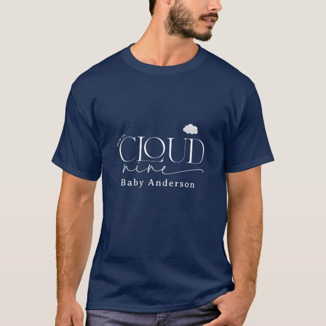 Navy blue cloud nine shower modern stylish T-Shirt (Front)