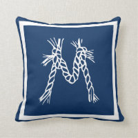 Navy blue coastal beach rope monogram throw pillow