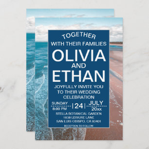 navy blue coastal beach Wedding Invitation