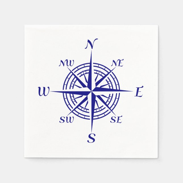 Navy Blue Coastal Compass Rose Napkin (Front)