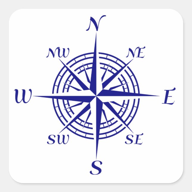 Navy Blue Coastal Compass Rose Square Sticker (Front)