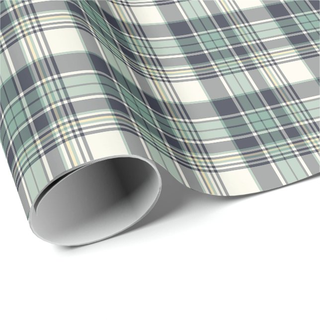 Navy Blue Coastal Plaid Pattern Wrapping Paper (Roll Corner)