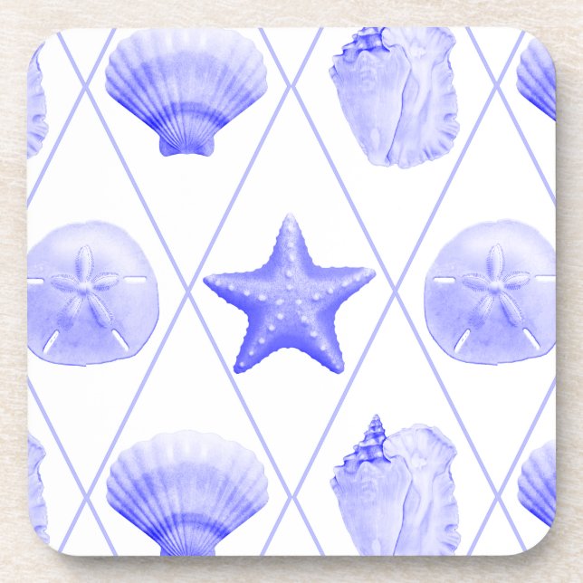Navy Blue Coastal Seashells Starfish Coaster (Front)