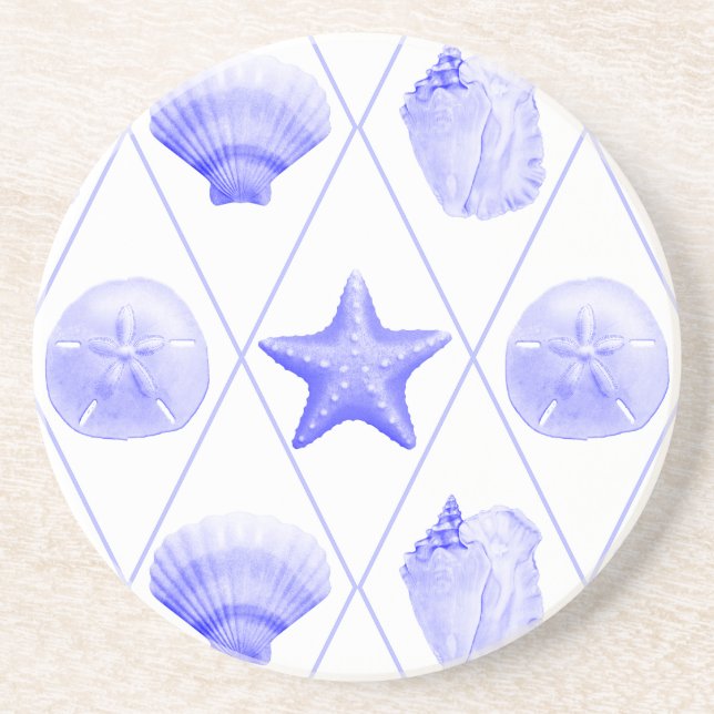 Navy Blue Coastal Seashells Starfish Coaster (Front)