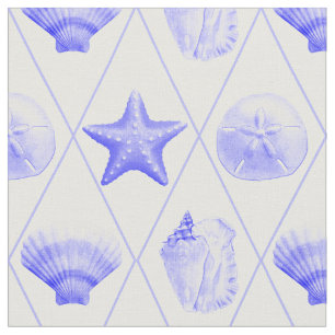 Navy Blue Coastal Seashells Starfish Fabric
