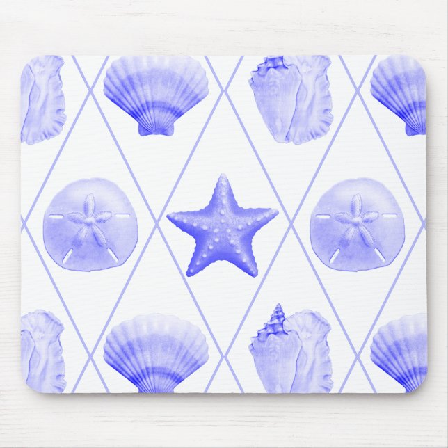 Navy Blue Coastal Seashells Starfish Mouse Pad (Front)