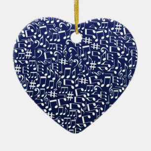 Navy Blue Cobalt Blue White Dancing Music Notes Ceramic Tree Decoration