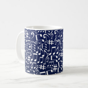 Navy Blue Cobalt Blue White Dancing Music Notes Coffee Mug