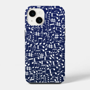 Navy Blue Cobalt Blue White Dancing Music Notes iPhone 14 Case
