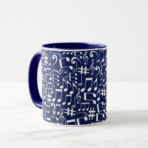 Navy Blue Cobalt Blue White Dancing Music Notes Mug