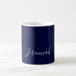 Navy Blue Color Plain Modern Own Name Calligraphy Coffee Mug