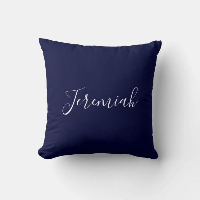 Navy Blue Color Plain Modern Own Name Calligraphy Cushion (Front)