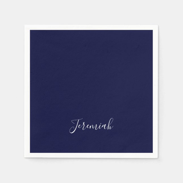 Navy Blue Color Plain Modern Own Name Calligraphy Napkin (Front)