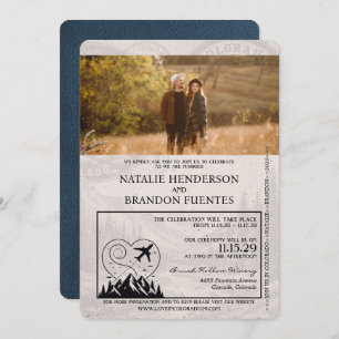 Navy Blue Colorado Passport Wedding Invitation