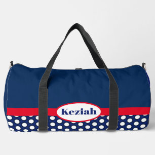 Navy Blue Colour Block and Polka Dots Duffle Bag