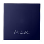 Navy Blue Colour Plain Modern Own Name Calligraphy Tile<br><div class="desc">This product was very good and I love how easy it is for customise design. The design was very simple so I'm very pleased when I create.</div>