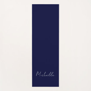 Navy Blue Colour Plain Modern Own Name Calligraphy Yoga Mat