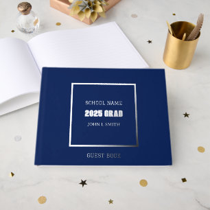 Navy Blue Colour School Grad with Name Guest Book