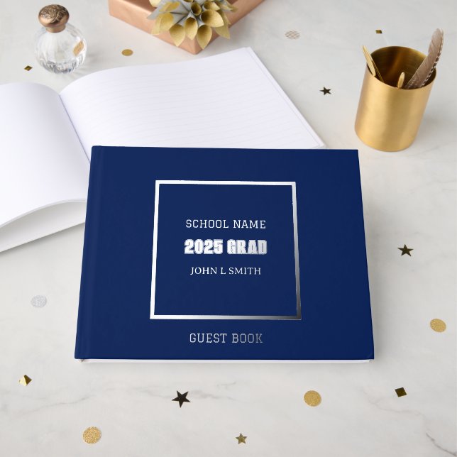 Navy Blue Colour School Graduation Guest Book (Front Open)