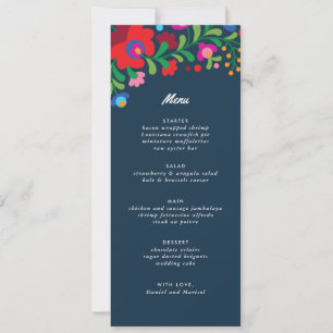 Navy Blue Colourful Mexican Embroidery Dinner Menu Invitation
