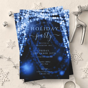 Navy Blue Company Holiday Party String Lights Invitation