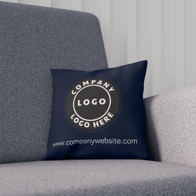 Navy Blue Company Logo Business Showroom Cushion (Business Logo Elegant Navy Blue Throw Pillow)