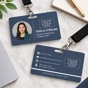 Navy Blue Company Photo ID Logo Name Tag Custom Badge