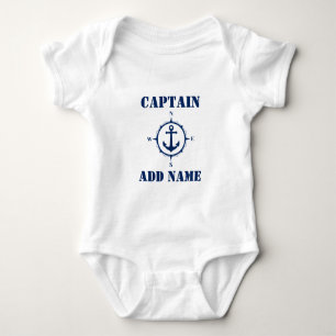 Navy Blue Compass & Boat Anchor Baby Name/Rank Bodysuit