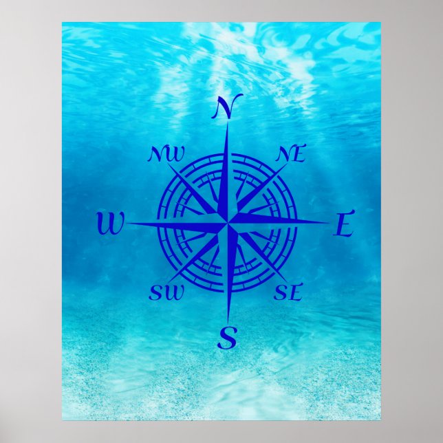 Navy Blue Compass Rose Poster (Front)