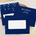Navy blue confetti envelope<br><div class="desc">Navy blue with confetti inside.  A white box on the front.  Personalise and add your name and return address.</div>
