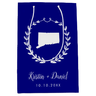 Navy Blue Connecticut Map Wedding Welcome Swag Medium Gift Bag