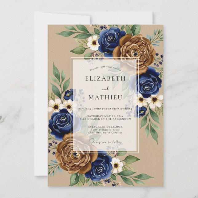 Navy Blue Copper Autumnal Wedding Invitation (Front)