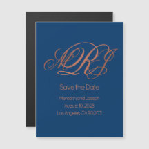 Navy Blue Copper Elegant Monogram Save The Date