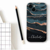 Navy Blue & Copper Elegant Script Abstract Name